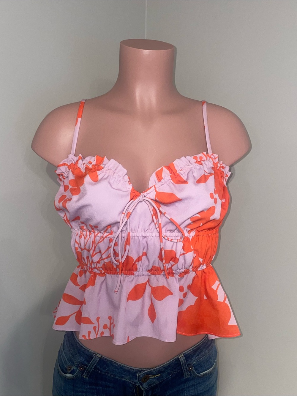 Hutch Pink and Orange Floral Ruffle Camisole. Medium